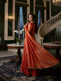 Rust Orange Dabka Zardozi Gown for Girls in Soft Organza Fabric with Dupatta