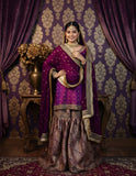 Royal Purple Banarasi Gharara Set with Pure Silk Kameez & Dabka Zardozi Dupatta