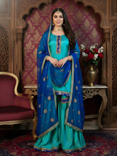 Royal Blue & Green Handcrafted Gharara Set – A Timeless Ethnic Ensemble