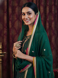 Emerald Green Chatapati Gharara Set with Silk Kameez & Chinon Dupatta | Festive Ethnic Wear