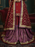 Maroon & Purple Handcrafted Farshi Bridal Gharara Set – A Timeless Royal Attire