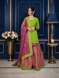 Traditional Banarasi Gharara Set – Vibrant Green & Pink Elegance