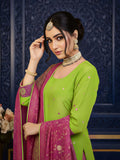 Traditional Banarasi Gharara Set – Vibrant Green & Pink Elegance