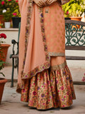 Peach Silk Farshi Gharara Set with Banarasi Brocade & Hand Zardozi Work
