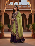 Royal Plum Party Wear Gharara Set with Tissue Fabric & Hand Zardozi Work