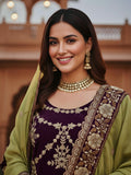 Royal Plum Party Wear Gharara Set with Tissue Fabric & Hand Zardozi Work