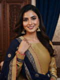 Royal Gold Banarasi Gown with Navy Chinnon Dupatta