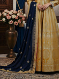 Royal Gold Banarasi Gown with Navy Chinnon Dupatta