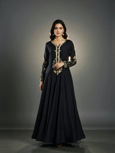 Black Upada Silk Anarkali Gown with Dabka Zardozi Work