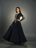 Black Upada Silk Anarkali Gown with Dabka Zardozi Work