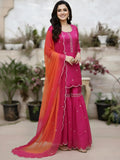 Pink Tissue Organza Gharara with Zari, Pearl & Resham Work