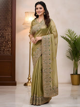 Handcrafted Tissue Organza Saree with Dabka Zardozi Work