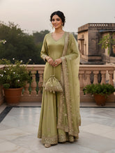 Mehendi Sharara in Pure Chanderi with Dabka Zardozi Work