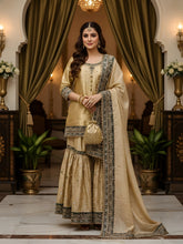 Golden Brocade Ensemble with Handcrafted Dabka, Zardozi & Nakshi Zarkon Work