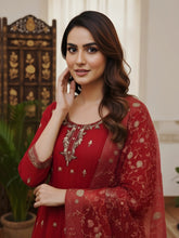 Red Zardozi Work Gown with Organza Dupatta