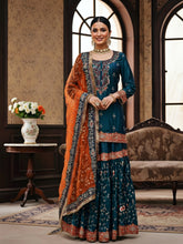 Teal Pure Silk Gharara Set with Hand Zardozi Work