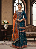 Teal Pure Silk Gharara Set with Hand Zardozi Work
