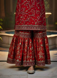Royal Red Pure Silk Suit with Organza Dupatta & Banarasi Gharara – A Tale of Grace and Heritage