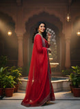 Royal Red Pure Silk Suit with Organza Dupatta & Banarasi Gharara – A Tale of Grace and Heritage