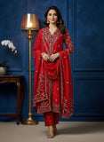 Red Pure Organza Suit with Dabka Zardozi Work & Dupatta – Wedding Wear