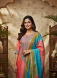 Peach Pure Raw Silk Suit with Hand Embroidery & Silk Dupatta