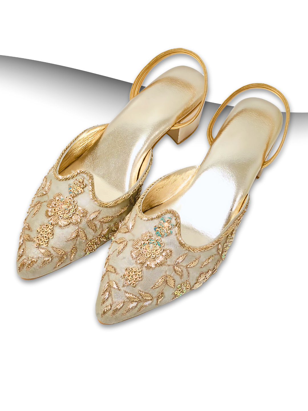 Buy Jutti – Champagne Gold Heel Jutti with Floral Embroidery for Women