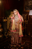 Champagne Gold & Deep Red Gharara Dress – Handcrafted Bridal Perfection