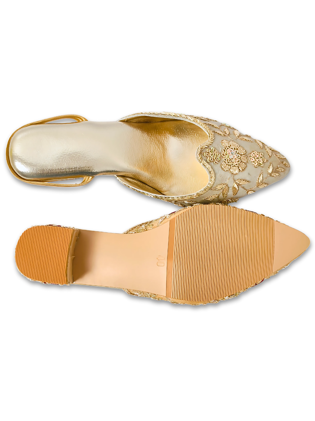 Buy Jutti – Champagne Gold Heel Jutti with Floral Embroidery for Women