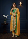 Mustard & Green Crepe Suit with Dabka Zardozi Handwork & Chinnon Dupatta | Party Wear Suits for Women