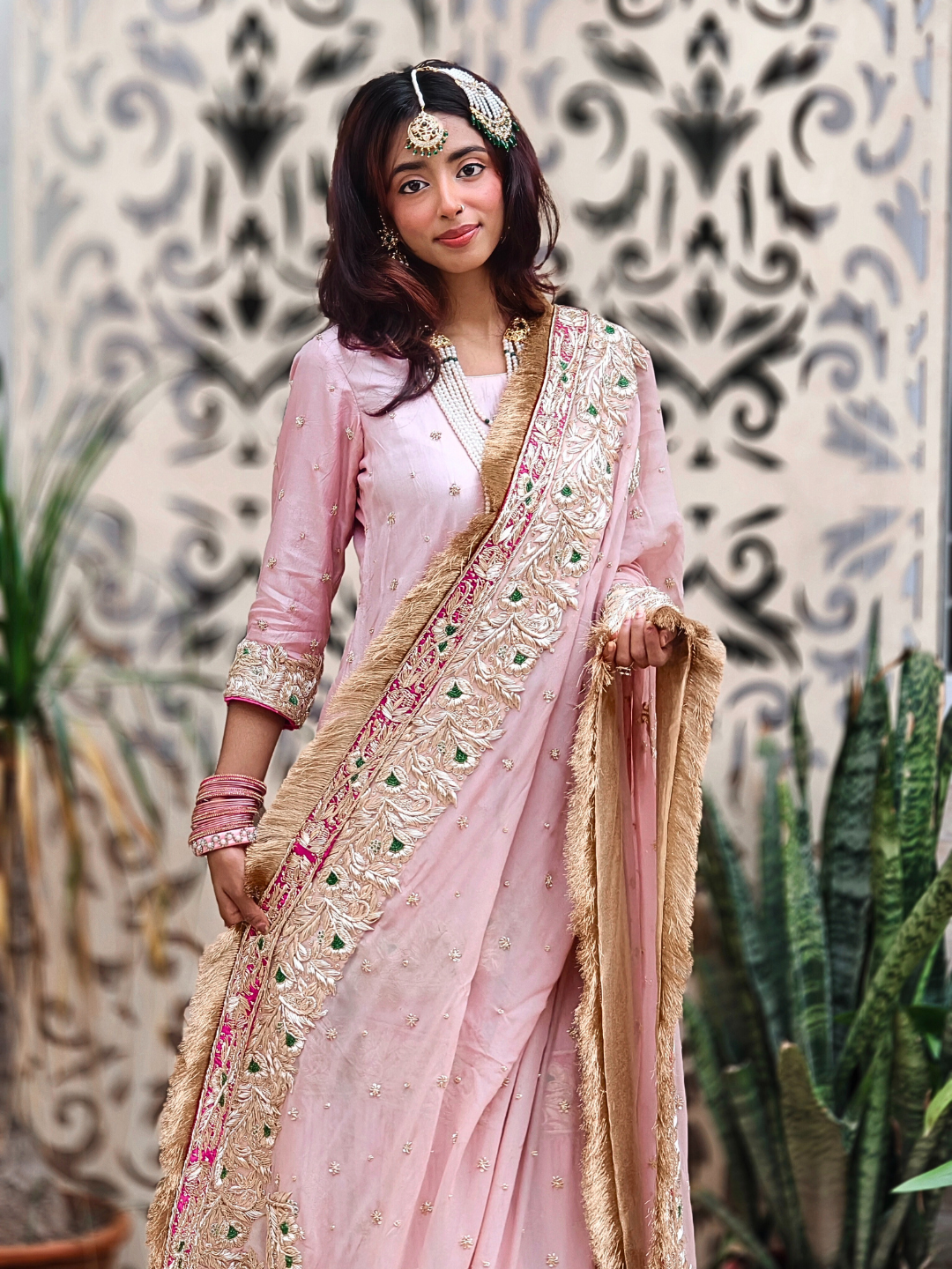 Blush Pink Embroidered Gharara Dress 