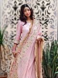 Luxury Handcrafted Pastel Pink & Gold Sharara Set – A Timeless Fusion of Elegance & Tradition