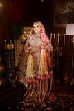 Champagne Gold & Deep Red Gharara Dress – Handcrafted Bridal Perfection