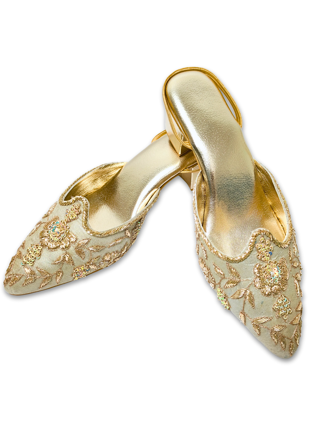 Buy Jutti – Champagne Gold Heel Jutti with Floral Embroidery for Women