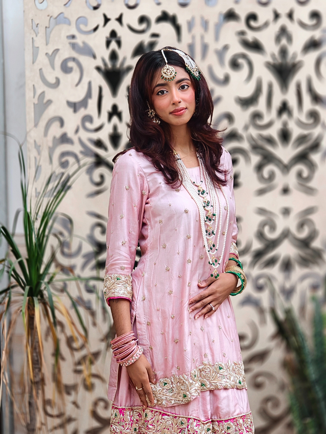 Blush Pink Embroidered Gharara Dress 