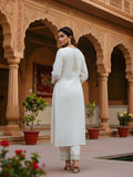 White Silk Suit with Pure Organza Dupatta & Dabka Zardozi Work