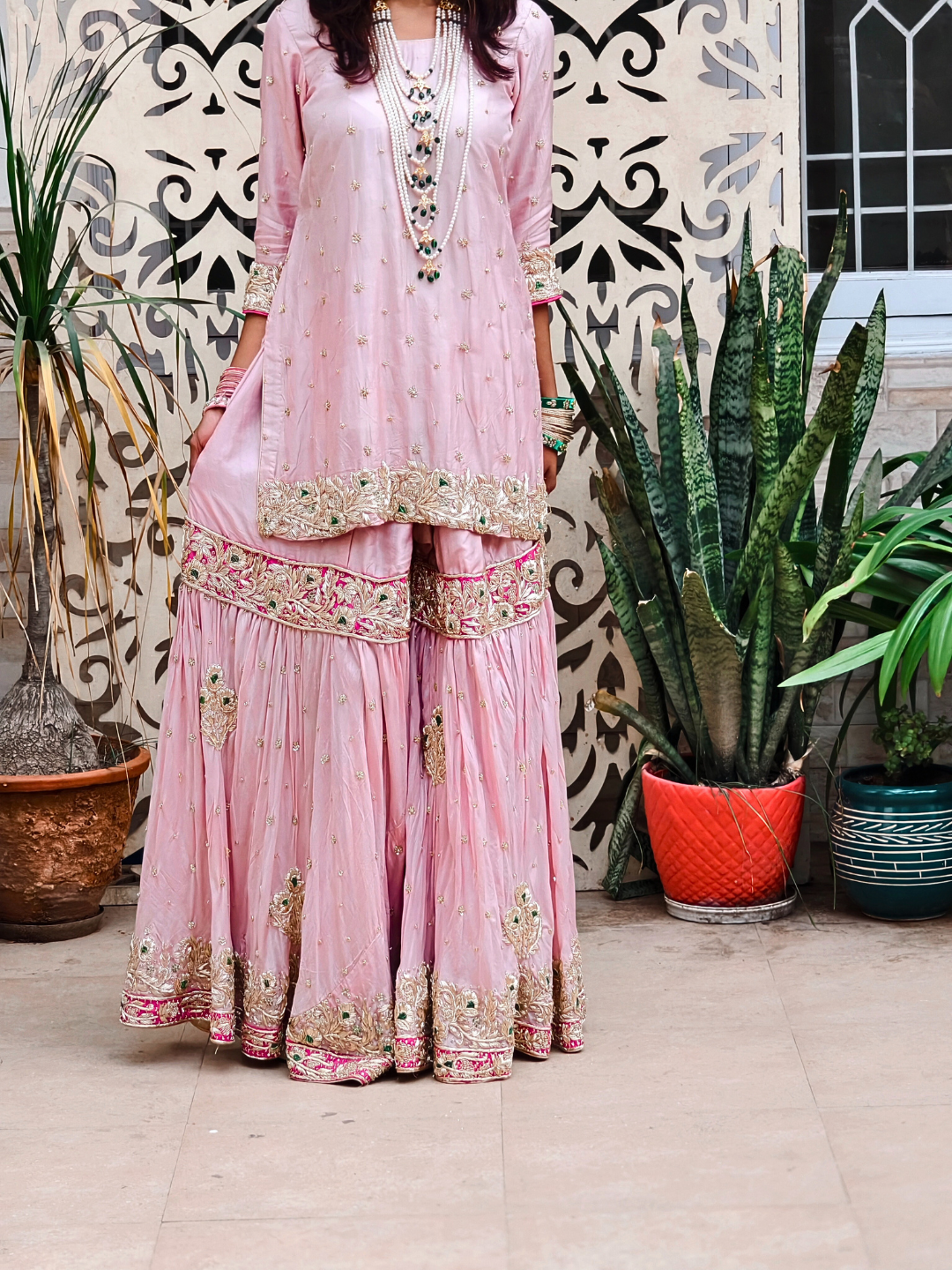 Blush Pink Embroidered Gharara Dress 