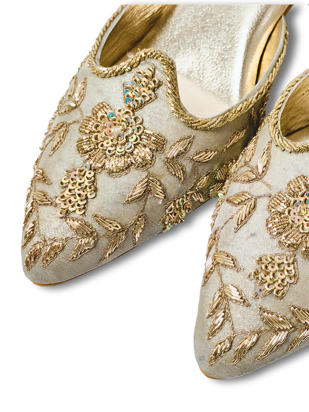 Buy Jutti – Champagne Gold Heel Jutti with Floral Embroidery for Women