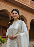 White Silk Suit with Pure Organza Dupatta & Dabka Zardozi Work