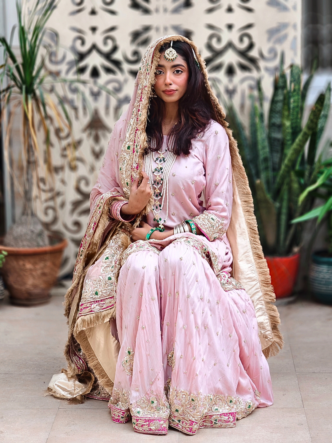Blush Pink Embroidered Gharara Dress 