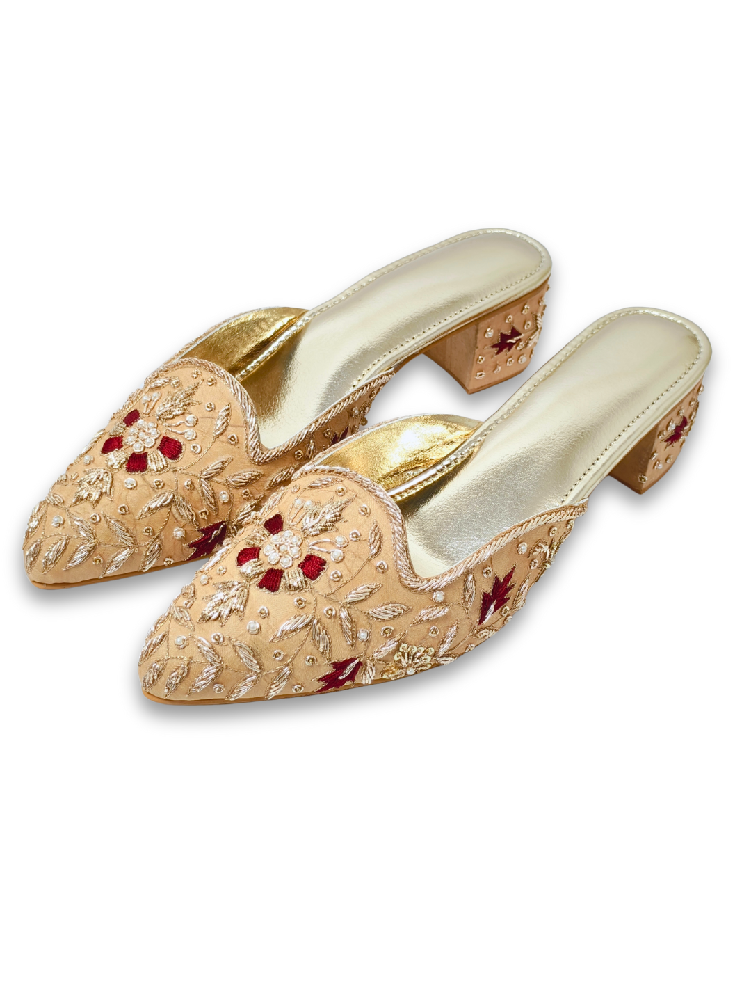 Buy Jutti – Beige Embroidered Heel Jutti for Women