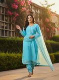 Sky Blue Pure Organza Suit with Gota & Sequin Work – A Touch of Serenity