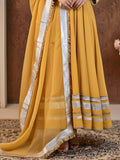 Mustard Crepe Silk Anarkali with Organza Dupatta