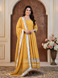 Mustard Crepe Silk Anarkali with Organza Dupatta