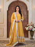 Mustard Crepe Silk Anarkali with Organza Dupatta