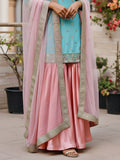 Aqua & Blush Pure Silk Gharara Set with Hand Zardozi Work