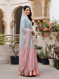 Aqua & Blush Pure Silk Gharara Set with Hand Zardozi Work