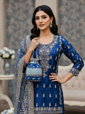 Royal Blue Pure Silk Shirt with Banarasi Gharara & Tissue Dupatta – Dabka Zardozi Work