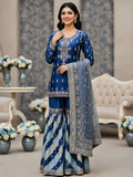 Royal Blue Pure Silk Shirt with Banarasi Gharara & Tissue Dupatta – Dabka Zardozi Work
