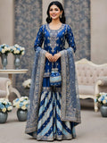 Royal Blue Pure Silk Shirt with Banarasi Gharara & Tissue Dupatta – Dabka Zardozi Work