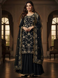 Black Pure Silk Gharara Set with Hand Zardozi Work